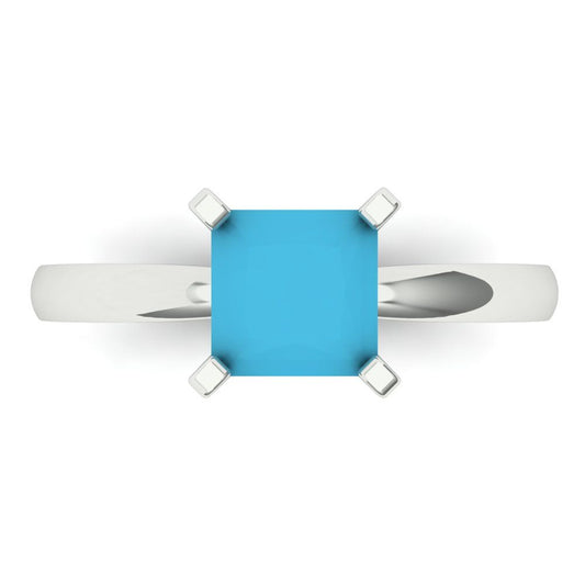 1.5 cttw Simulated Turquoise Solitaire  Engagement Ring - Solid White Gold (VVS1, Princess Cut,6.5mm)