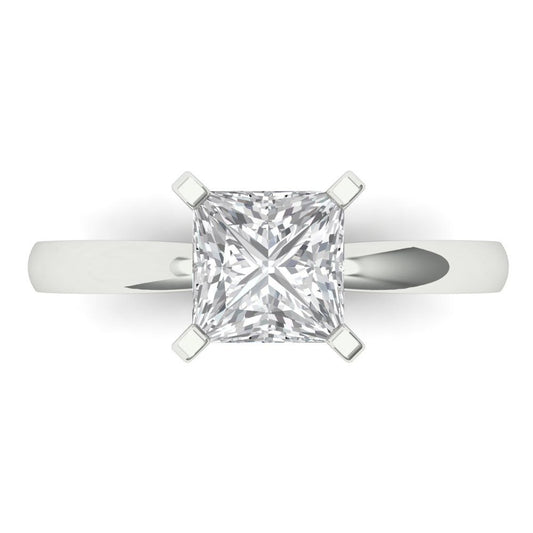 1.5 cttw Moissanite Solitaire  Engagement Ring - Solid White Gold (VVS1, Princess Cut,6.5mm)