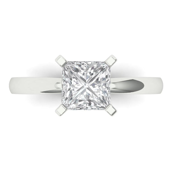 1.5 ct Brilliant Princess Cut Moissanite Stone White Gold Solitaire Ring