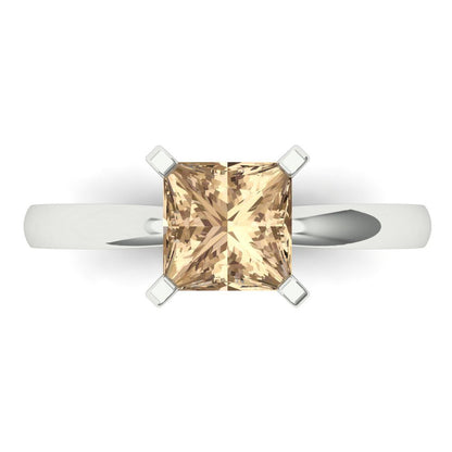 1.5 cttw Yellow Moissanite Solitaire  Engagement Ring - Solid Gold (Princess Cut,6.5mm)