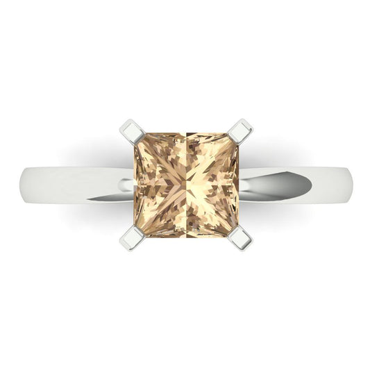 1.5 cttw Yellow Moissanite Solitaire  Engagement Ring - Solid White Gold (VVS1, Princess Cut,6.5mm)