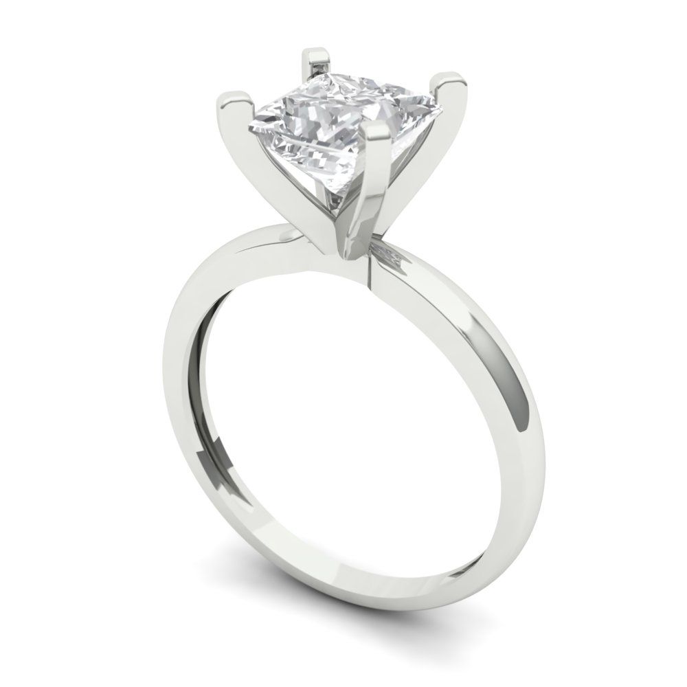 1.5 cttw White Sapphire Solitaire  Engagement Ring - Solid Gold (Princess Cut,6.5mm)
