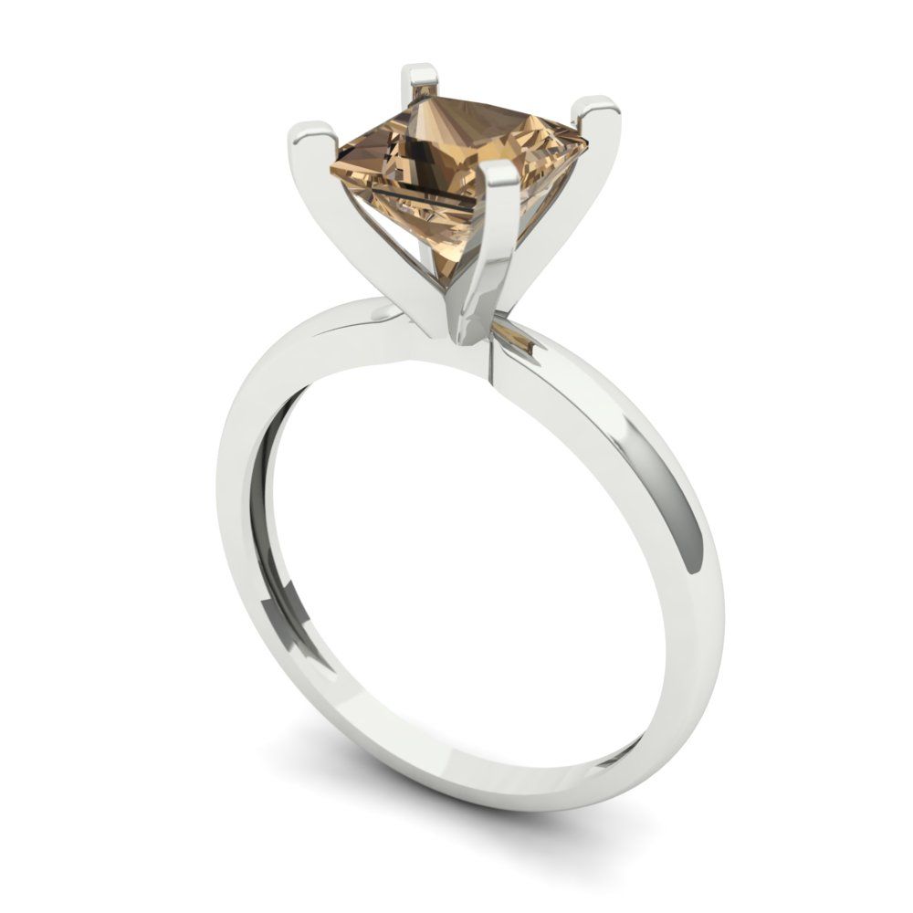 1.5 cttw Zirconia Simulated Champagne Diamond Solitaire  Engagement Ring - Solid Gold (VVS1, Princess Cut,6.5mm)