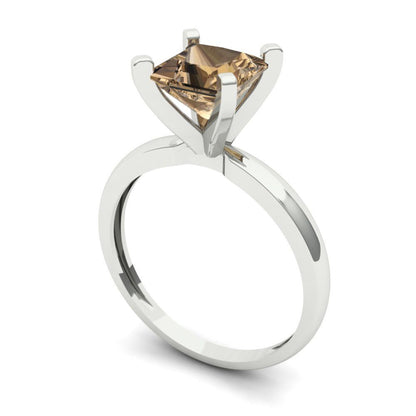 1.5 cttw Zirconia Simulated Champagne Diamond Solitaire  Engagement Ring - Solid Gold (VVS1, Princess Cut,6.5mm)