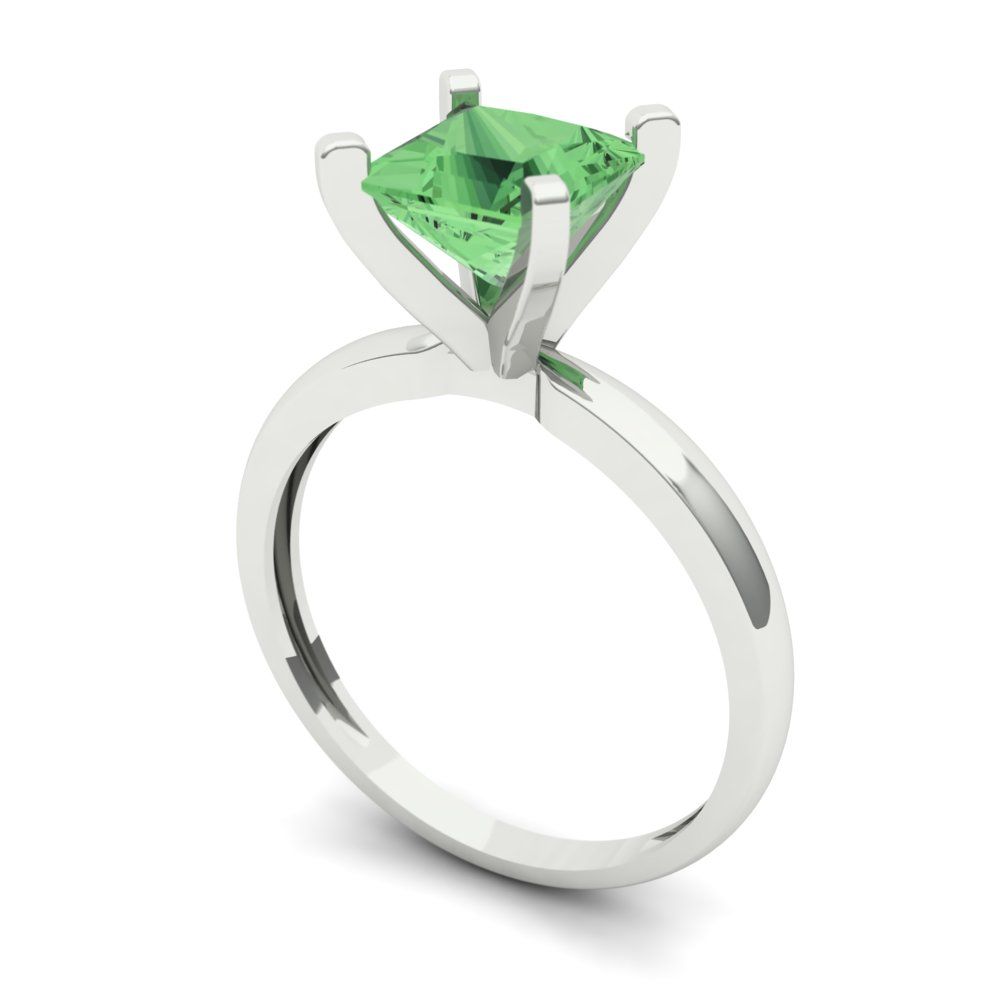 1.5 cttw Zirconia Simulated Green Diamond Solitaire  Engagement Ring - Solid Gold (VVS1, Princess Cut,6.5mm)
