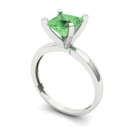 1.5 cttw Zirconia Simulated Green Diamond Solitaire  Engagement Ring - Solid Gold (VVS1, Princess Cut,6.5mm)