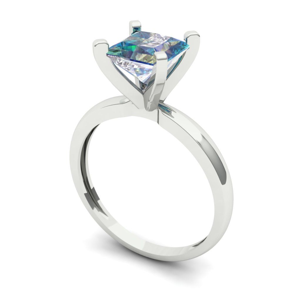 1.5 cttw Blue Moissanite Solitaire  Engagement Ring - Solid Gold (Princess Cut,6.5mm)