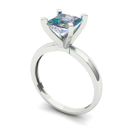1.5 cttw Blue Moissanite Solitaire  Engagement Ring - Solid Gold (Princess Cut,6.5mm)