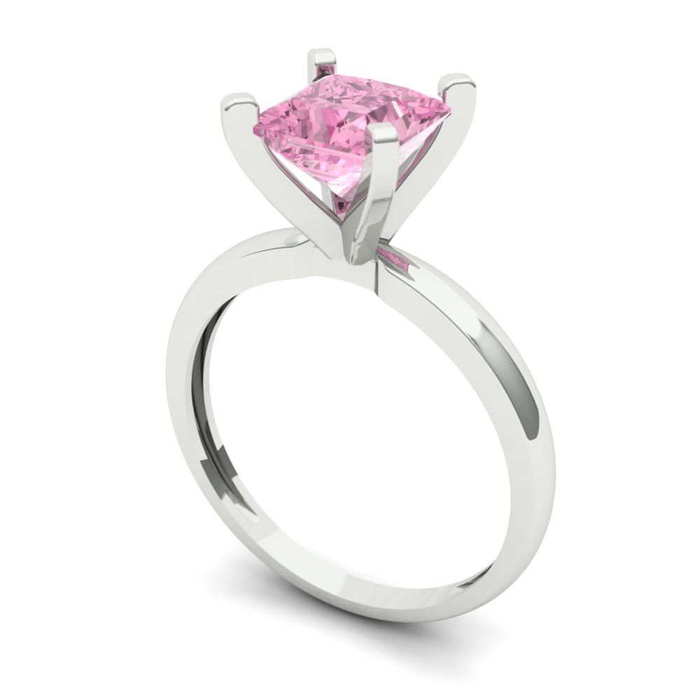 1.5 cttw Zirconia Simulated Pink Diamond Solitaire  Engagement Ring - Solid Gold (VVS1, Princess Cut,6.5mm)