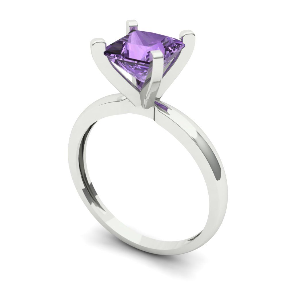 1.5 cttw Simulated Alexandrite Solitaire  Engagement Ring - Solid Gold (Princess Cut,6.5mm)