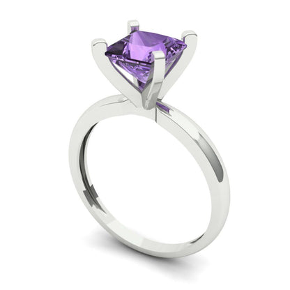 1.5 cttw Simulated Alexandrite Solitaire  Engagement Ring - Solid Gold (Princess Cut,6.5mm)