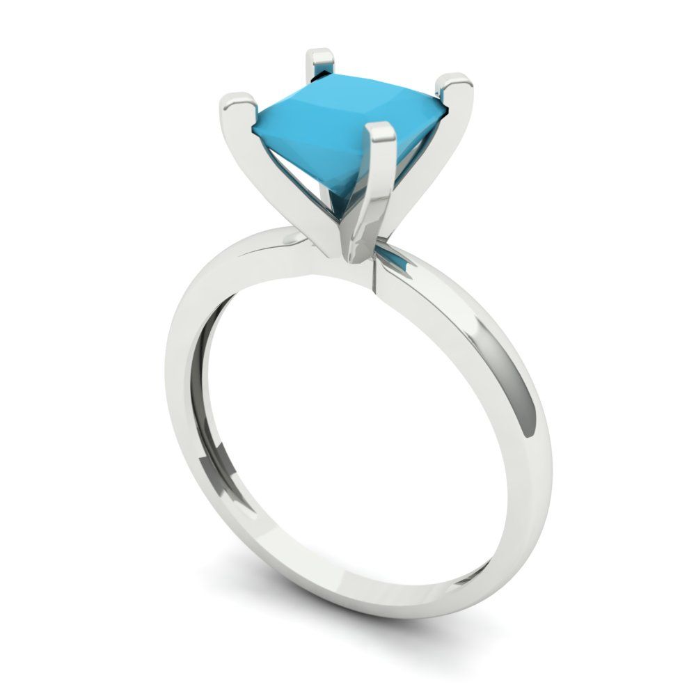 1.5 cttw Simulated Turquoise Solitaire  Engagement Ring - Solid Gold (Princess Cut,6.5mm)