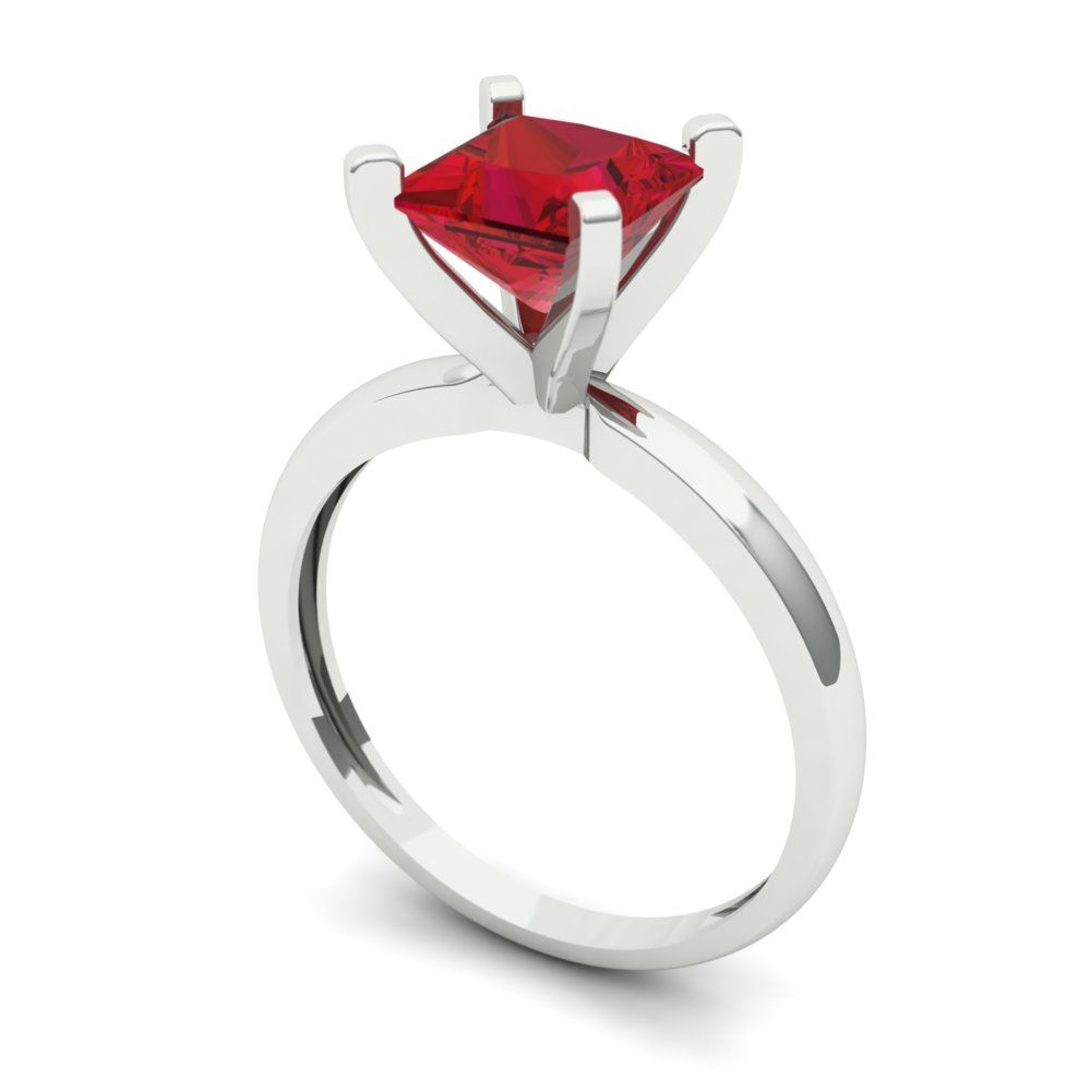 1.5 cttw Simulated Ruby Solitaire  Engagement Ring - Solid White Gold (VVS1, Princess Cut,6.5mm)
