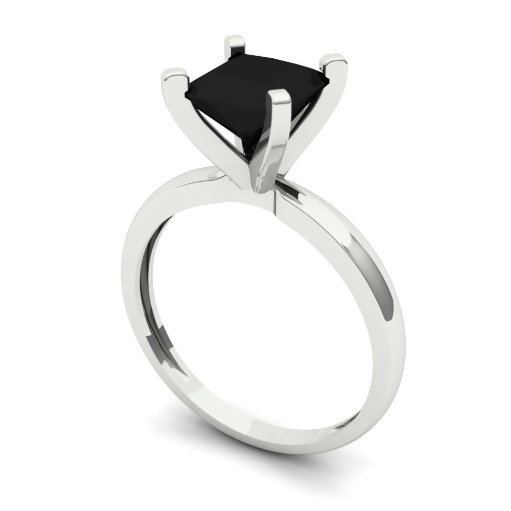 1.5 cttw Natural Onyx Solitaire  Engagement Ring - Solid White Gold (VVS1, Princess Cut,6.5mm)