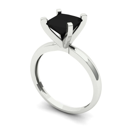 1.5 cttw Natural Onyx Solitaire  Engagement Ring - Solid White Gold (VVS1, Princess Cut,6.5mm)