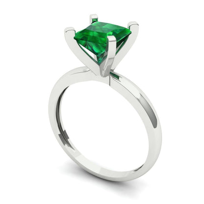 1.5 cttw Simulated Emerald Solitaire  Engagement Ring - Solid Gold (Princess Cut,6.5mm)