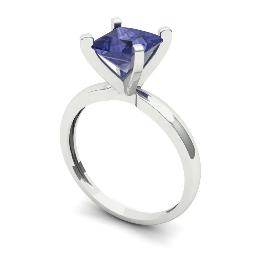 1.5 cttw Simulated Tanzanite Solitaire  Engagement Ring - Solid Gold (Princess Cut,6.5mm)