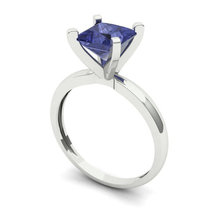 1.5 cttw Simulated Tanzanite Solitaire  Engagement Ring - Solid Gold (Princess Cut,6.5mm)