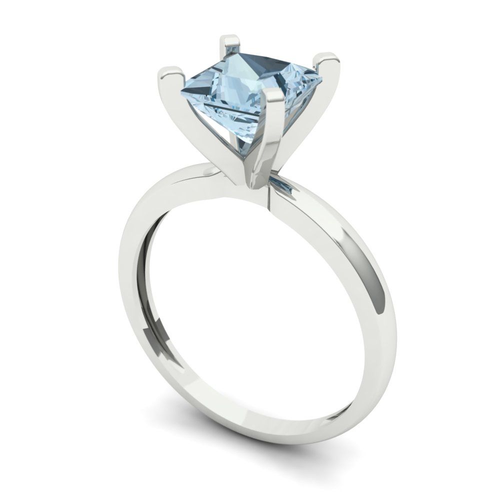1.5 cttw Natural Aquamarine Solitaire  Engagement Ring - Solid Gold (Princess Cut,6.5mm)