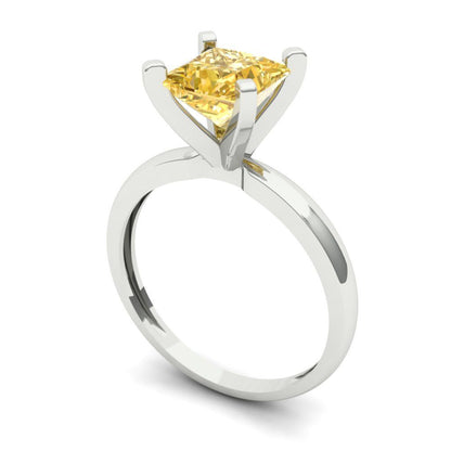 1.5 cttw Yellow Moissanite Solitaire  Engagement Ring - Solid Gold (Princess Cut,6.5mm)