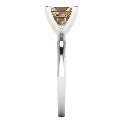 1.5 cttw Zirconia Simulated Champagne Diamond Solitaire  Engagement Ring - Solid Gold (VVS1, Princess Cut,6.5mm)