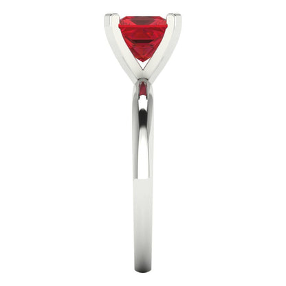 1.5 cttw Simulated Ruby Solitaire  Engagement Ring - Solid White Gold (VVS1, Princess Cut,6.5mm)