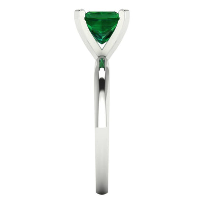 1.5 cttw Simulated Emerald Solitaire  Engagement Ring - Solid Gold (Princess Cut,6.5mm)