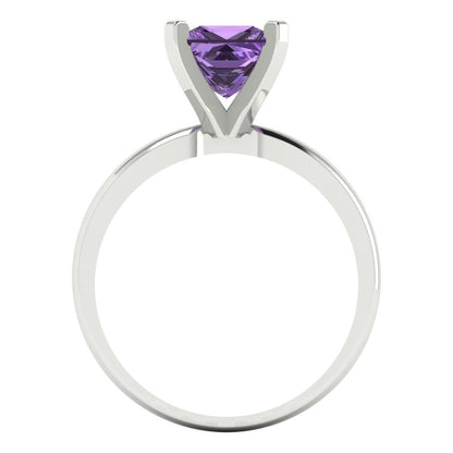 1.5 cttw Simulated Alexandrite Solitaire  Engagement Ring - Solid Gold (Princess Cut,6.5mm)