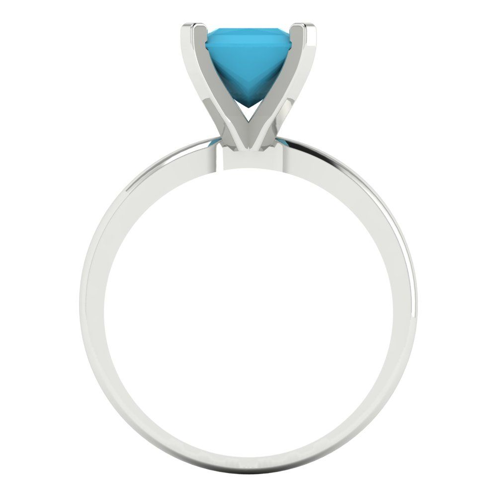 1.5 cttw Simulated Turquoise Solitaire  Engagement Ring - Solid Gold (Princess Cut,6.5mm)