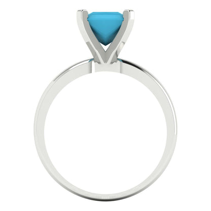 1.5 cttw Simulated Turquoise Solitaire  Engagement Ring - Solid Gold (Princess Cut,6.5mm)