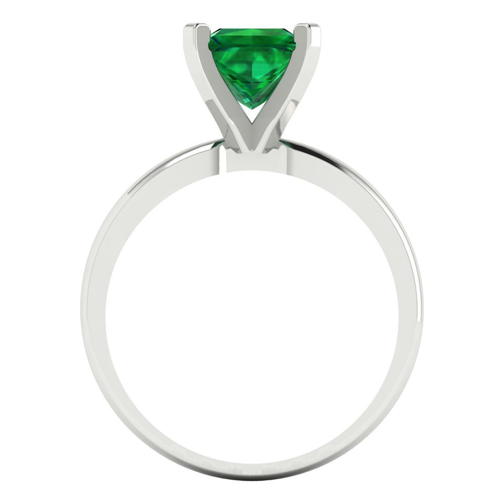 1.5 cttw Simulated Emerald Solitaire  Engagement Ring - Solid Gold (Princess Cut,6.5mm)
