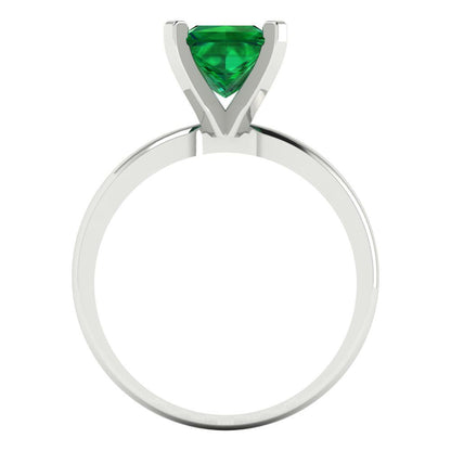 1.5 cttw Simulated Emerald Solitaire  Engagement Ring - Solid Gold (Princess Cut,6.5mm)