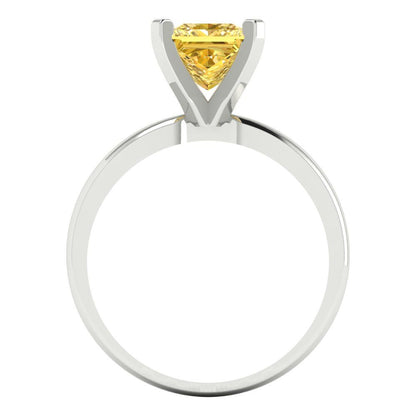 1.5 cttw Natural Citrine Solitaire  Engagement Ring - Solid Gold (Princess Cut,6.5mm)
