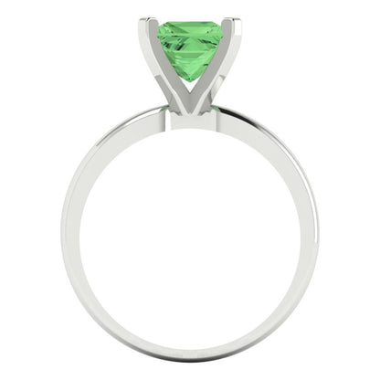 1.5 cttw Zirconia Simulated Green Diamond Solitaire  Engagement Ring - Solid Gold (VVS1, Princess Cut,6.5mm)