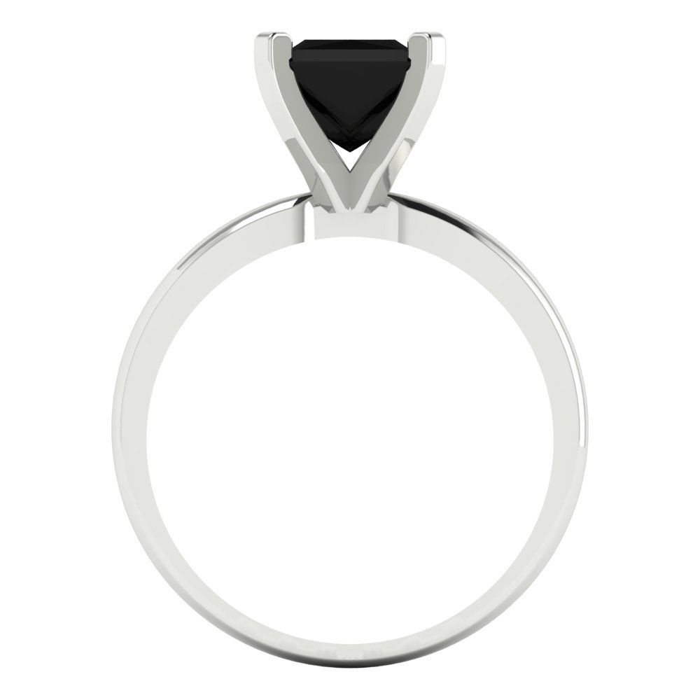 1.5 cttw Natural Onyx Solitaire  Engagement Ring - Solid White Gold (VVS1, Princess Cut,6.5mm)