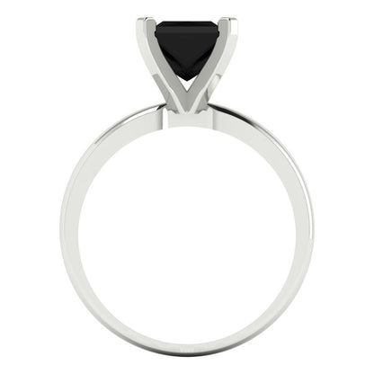 1.5 cttw Natural Onyx Solitaire  Engagement Ring - Solid White Gold (VVS1, Princess Cut,6.5mm)
