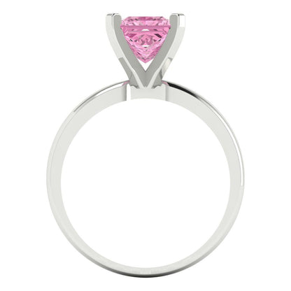 1.5 cttw Zirconia Simulated Pink Diamond Solitaire  Engagement Ring - Solid Gold (VVS1, Princess Cut,6.5mm)