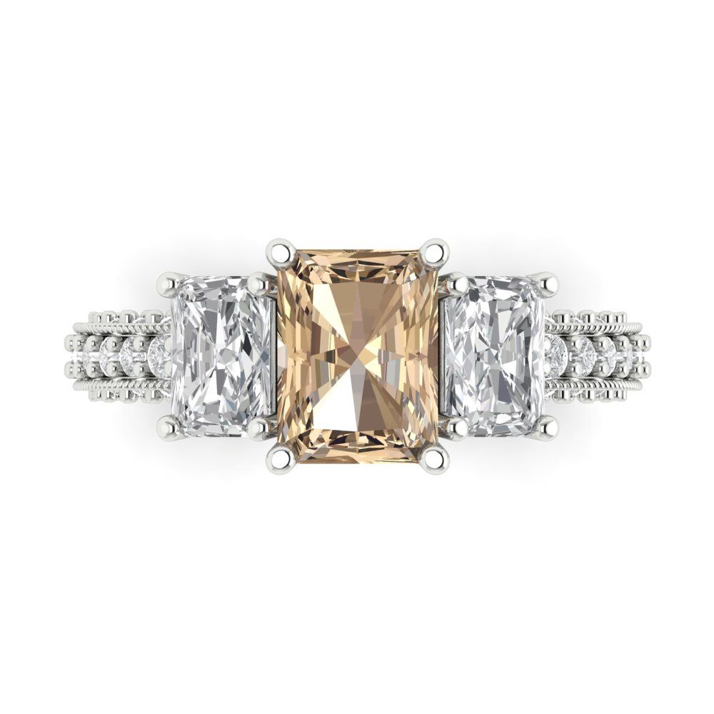 3.61 cttw Yellow Moissanite Three-Stone Engagement Ring - Solid Gold (Emerald Cut,8x6mm)