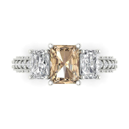3.61 cttw Yellow Moissanite Three-Stone Engagement Ring - Solid Gold (Emerald Cut,8x6mm)