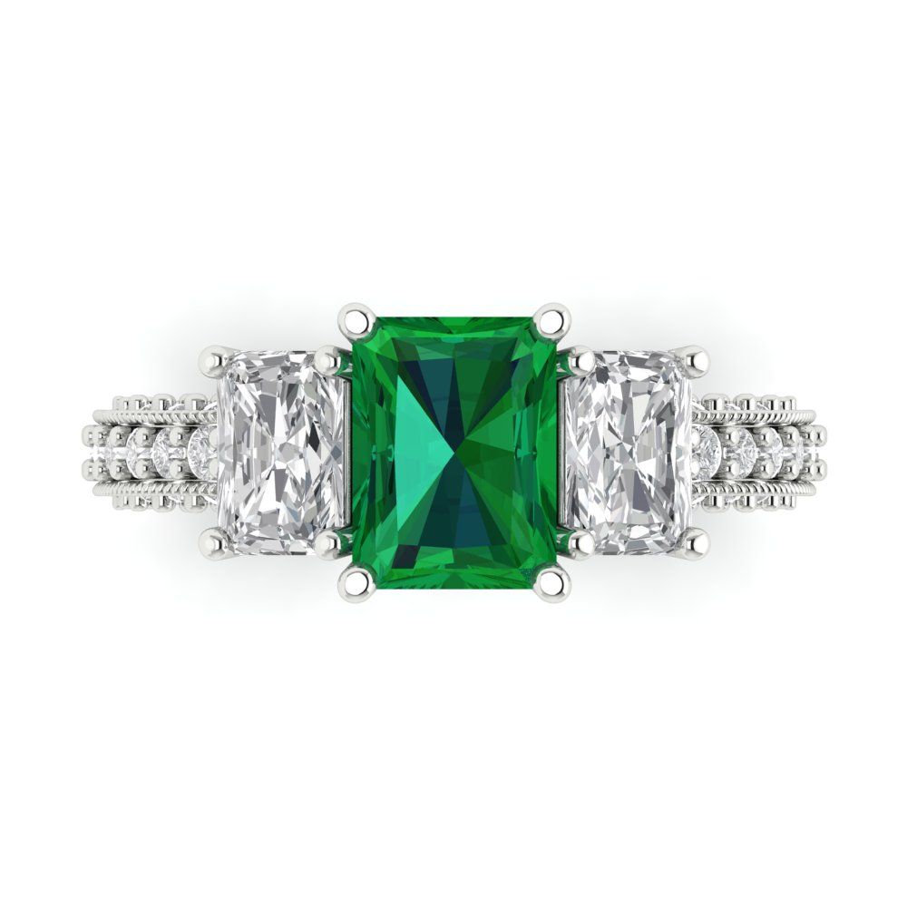 3.61 cttw Simulated Emerald Three-Stone Engagement Ring - Solid Gold (Emerald Cut,8x6mm)