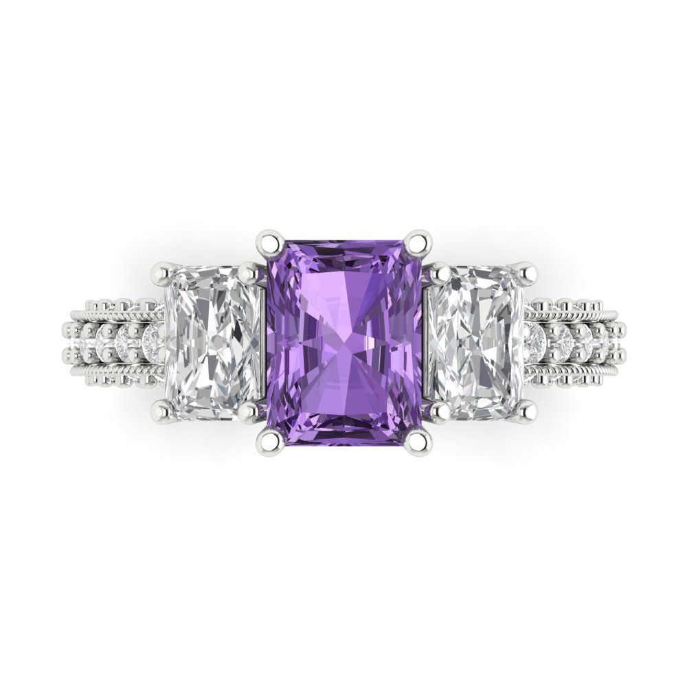 3.61 cttw Simulated Alexandrite Three-Stone Engagement Ring - Solid Gold (Emerald Cut,8x6mm)