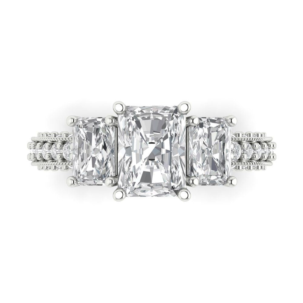 3.61 cttw Certified Moissanite Three-Stone Engagement Ring - Solid Gold (VVS1, D-F,Emerald Cut,8x6mm)