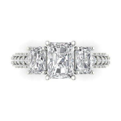 3.61 cttw Certified Moissanite Three-Stone Engagement Ring - Solid Gold (VVS1, D-F,Emerald Cut,8x6mm)