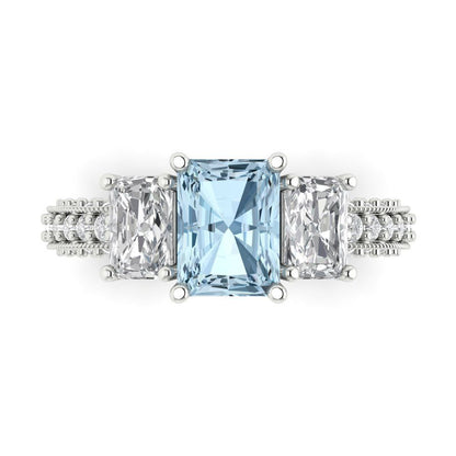 3.61 cttw Natural Sky Blue Topaz Three-Stone Engagement Ring - Solid Gold (Emerald Cut,8x6mm)