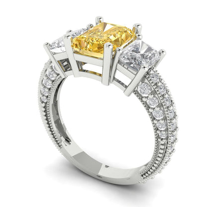 3.61 cttw Yellow Moissanite Three-Stone Engagement Ring - Solid Gold (Emerald Cut,8x6mm)