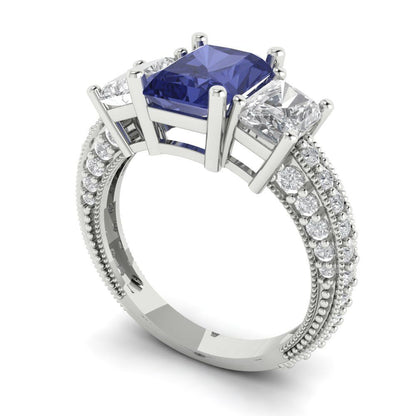 3.61 cttw Simulated Tanzanite Three-Stone Engagement Ring - Solid Gold (Emerald Cut,8x6mm)