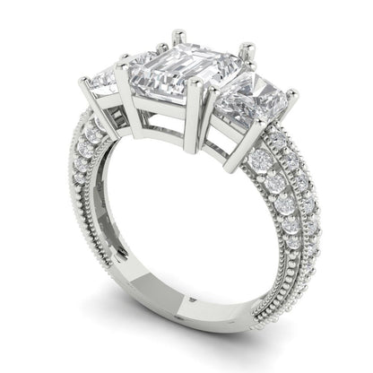 3.61 cttw Zirconia Simulated Diamond Three-Stone Engagement Ring - Solid Gold (VVS1, Emerald Cut,8x6mm)