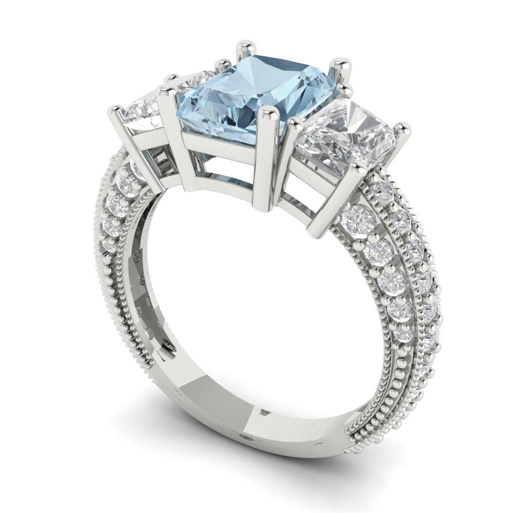3.61 cttw Natural Sky Blue Topaz Three-Stone Engagement Ring - Solid Gold (Emerald Cut,8x6mm)