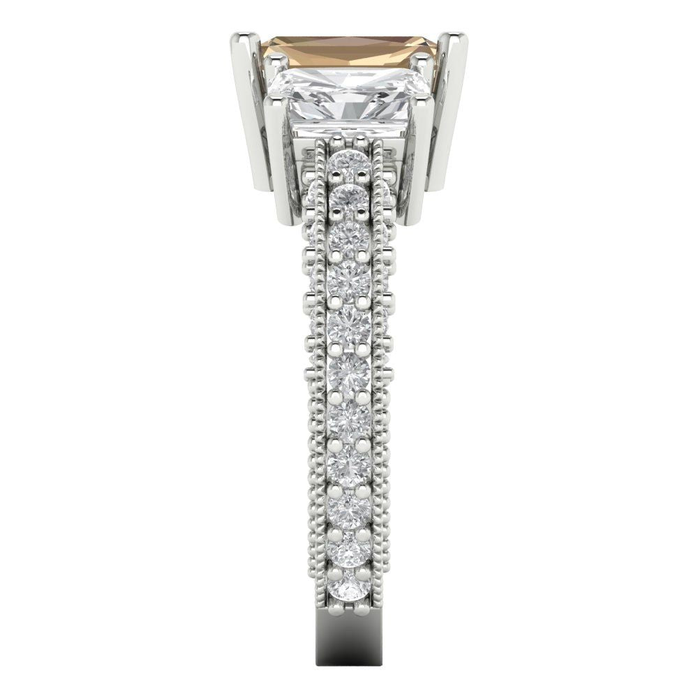 3.61 cttw Yellow Moissanite Three-Stone Engagement Ring - Solid Gold (Emerald Cut,8x6mm)