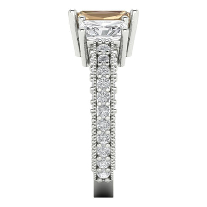 3.61 cttw Yellow Moissanite Three-Stone Engagement Ring - Solid Gold (Emerald Cut,8x6mm)